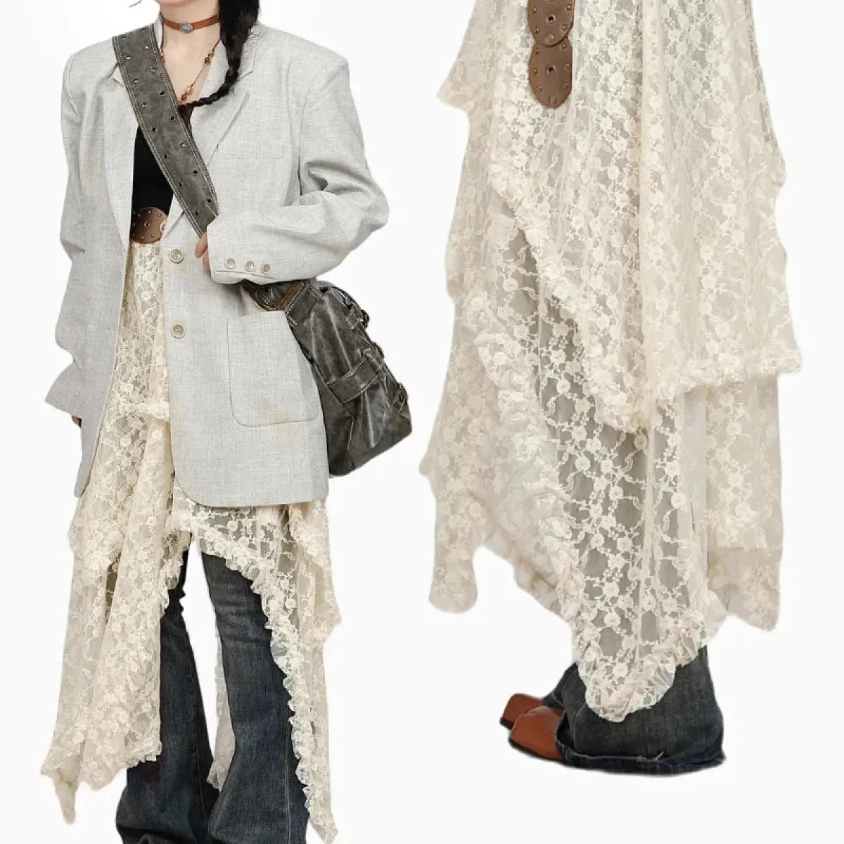 Vintage Lace Irregular Long Skirt - Best Sellers - Skirts - 1