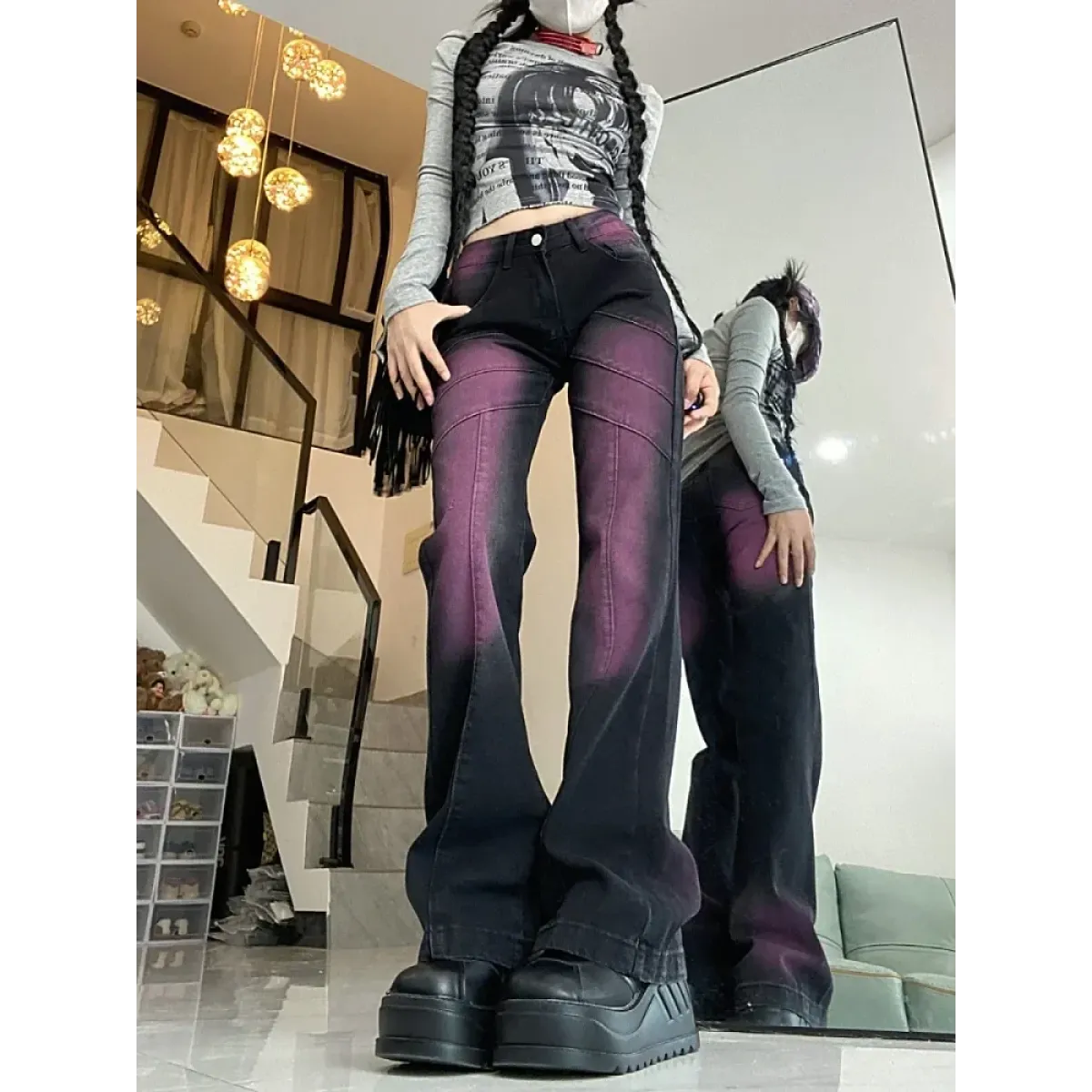 Washed Purple Flare Street Jeans - Best Sellers - Pants - 1
