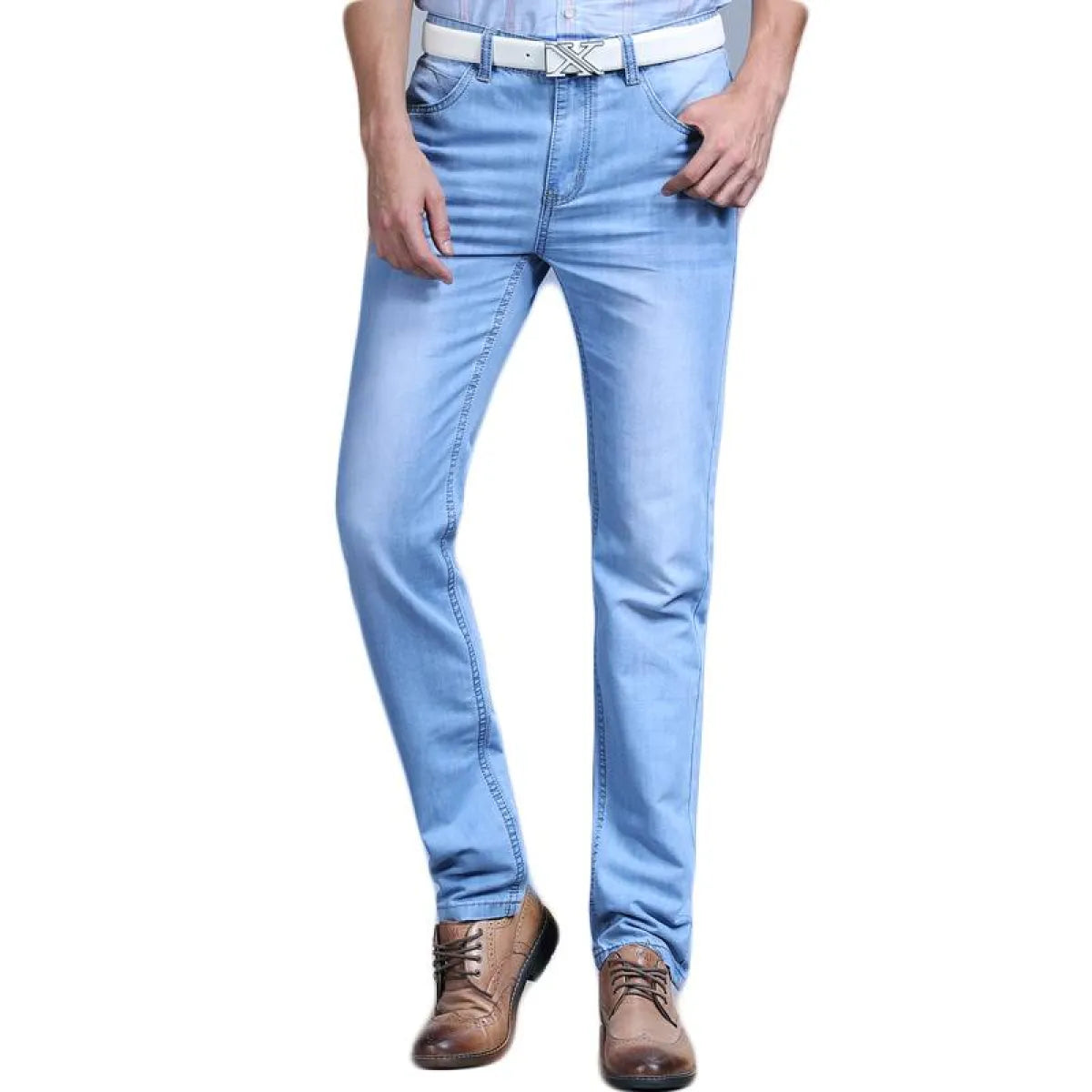 Men’s Washed Slim Blue Denim Pants - Best Sellers - 1