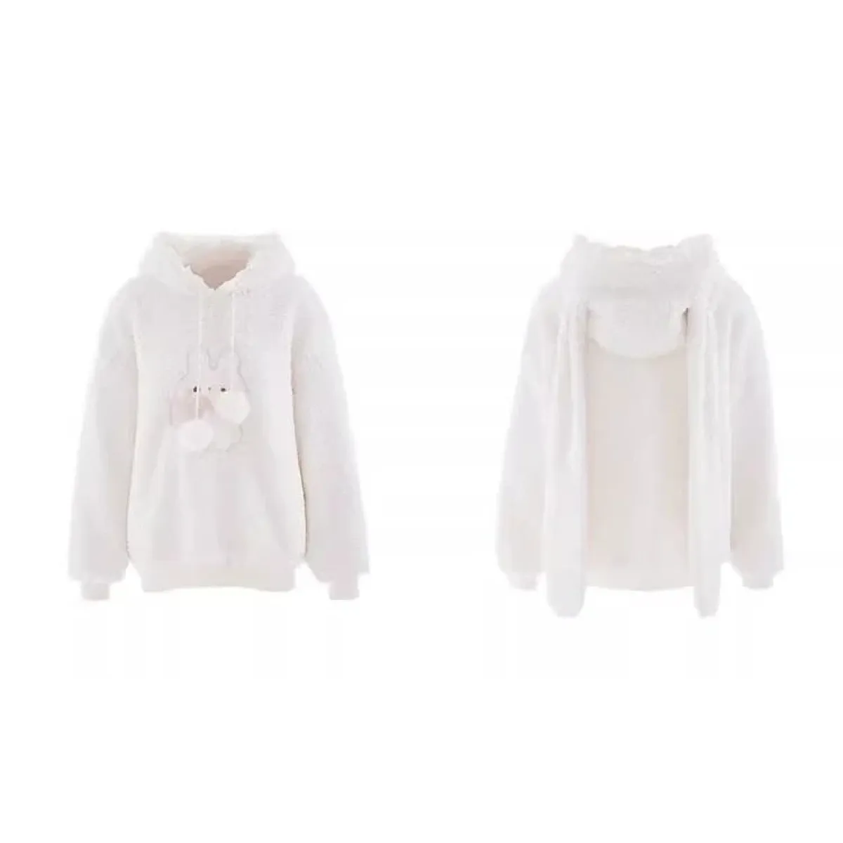 White Bunny Hoodie – Soft Lamb Wool Fleece Pullover Winter Style - Best Sellers - Hooded - Hoodies - 5