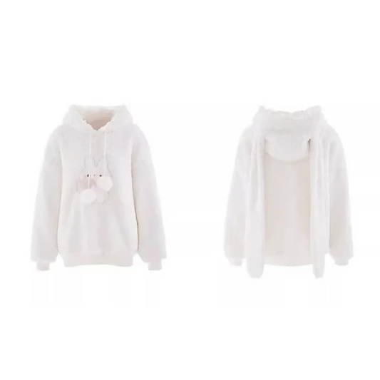 White Bunny Hoodie – Soft Lamb Wool Fleece Pullover Winter Style - Best Sellers - Hooded - Hoodies - 5