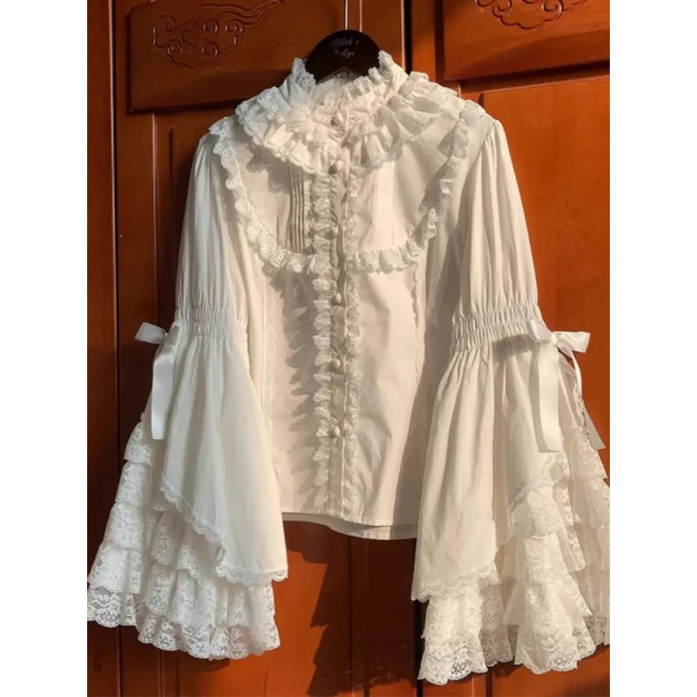 White Lolita Ruffle Lace Blouse - Best Sellers - Long - Blouses - 1