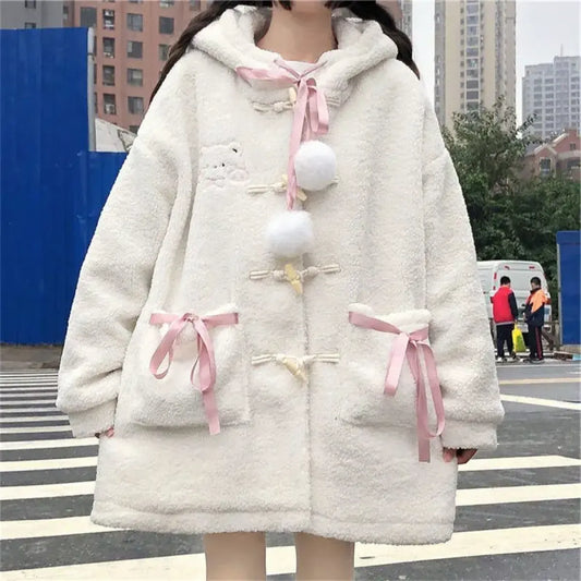 Winter Teddy Coat Women’s Oversized Hooded Jacket with Bows and Pockets - Best Sellers - Hooded - Women’s Jackets - 8