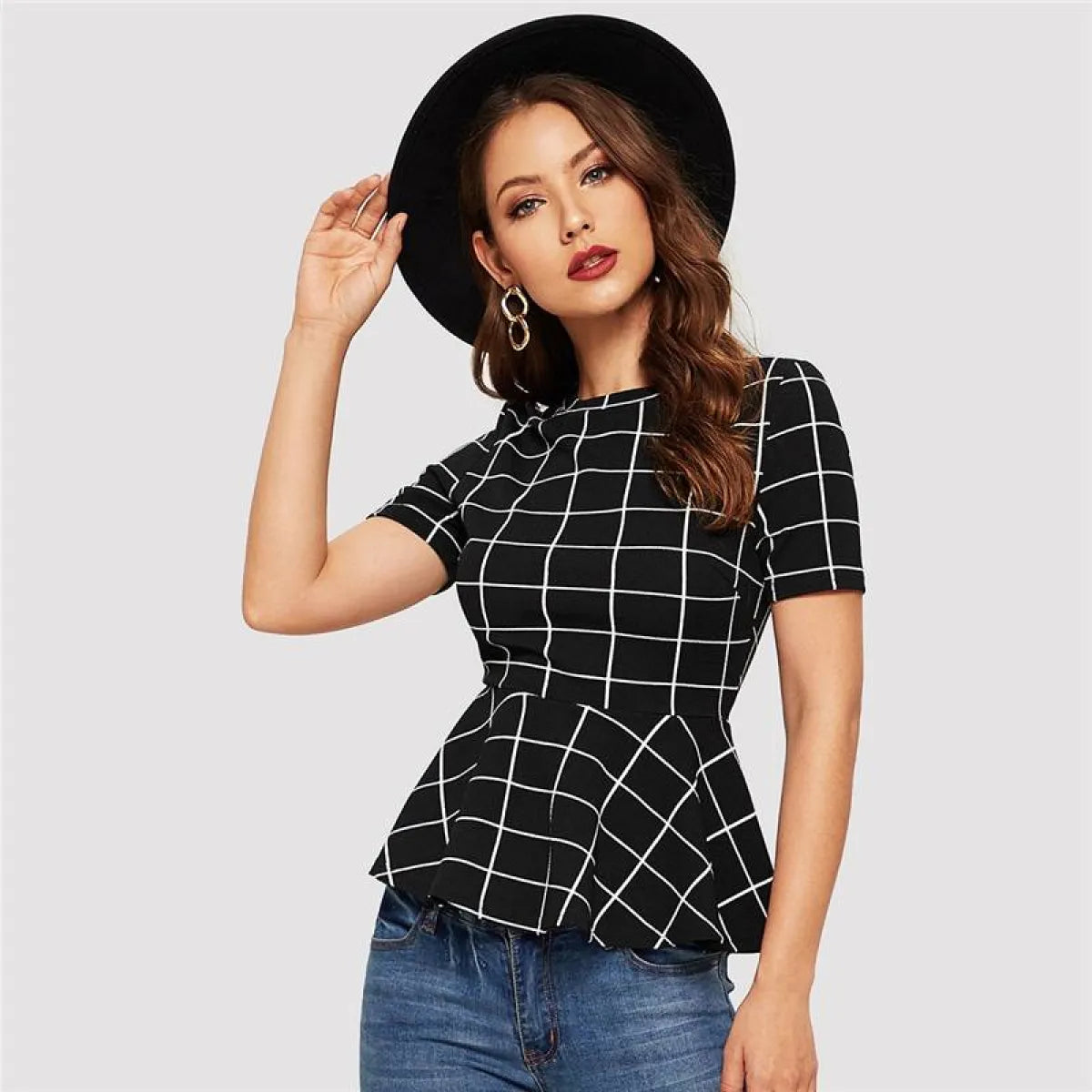 Women’s Plaid Design Black Blouse - Best Sellers - 1