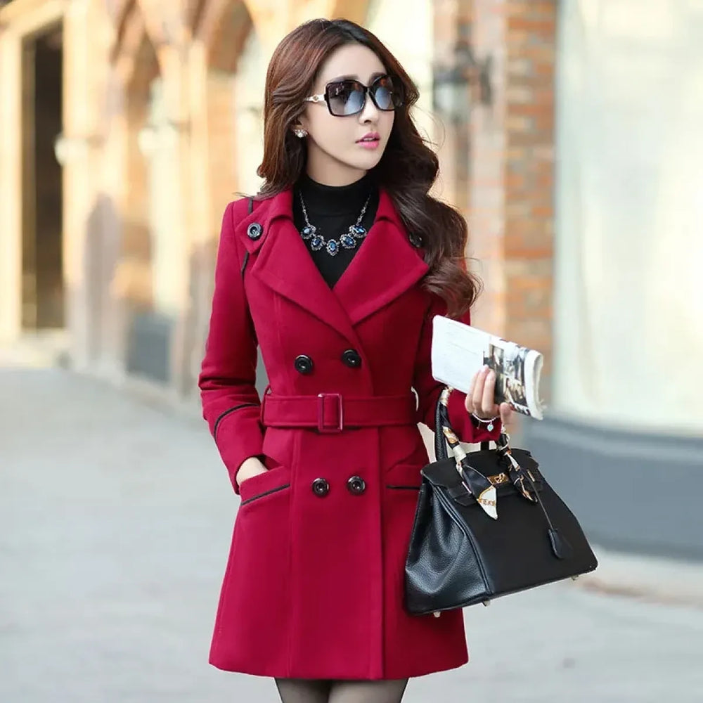 Slim Fit Double-Breasted Wool Coat with Belt - Best Sellers - Coat - 1