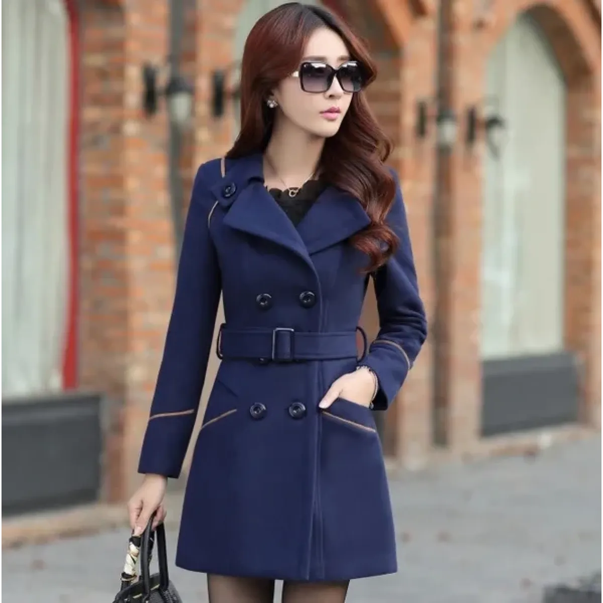 Slim Fit Double-Breasted Wool Coat with Belt - Best Sellers - Coat - 9