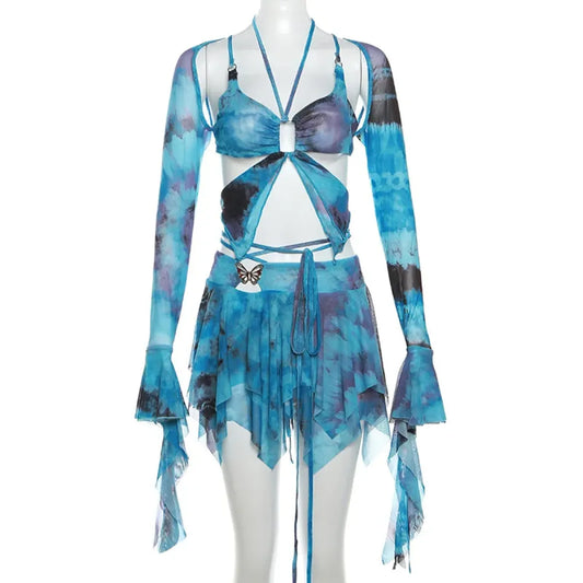 Tie-Dye Fairy Set – Butterfly Crop Top & Wrap Mini Skirt - Best Sellers - Sets - 22
