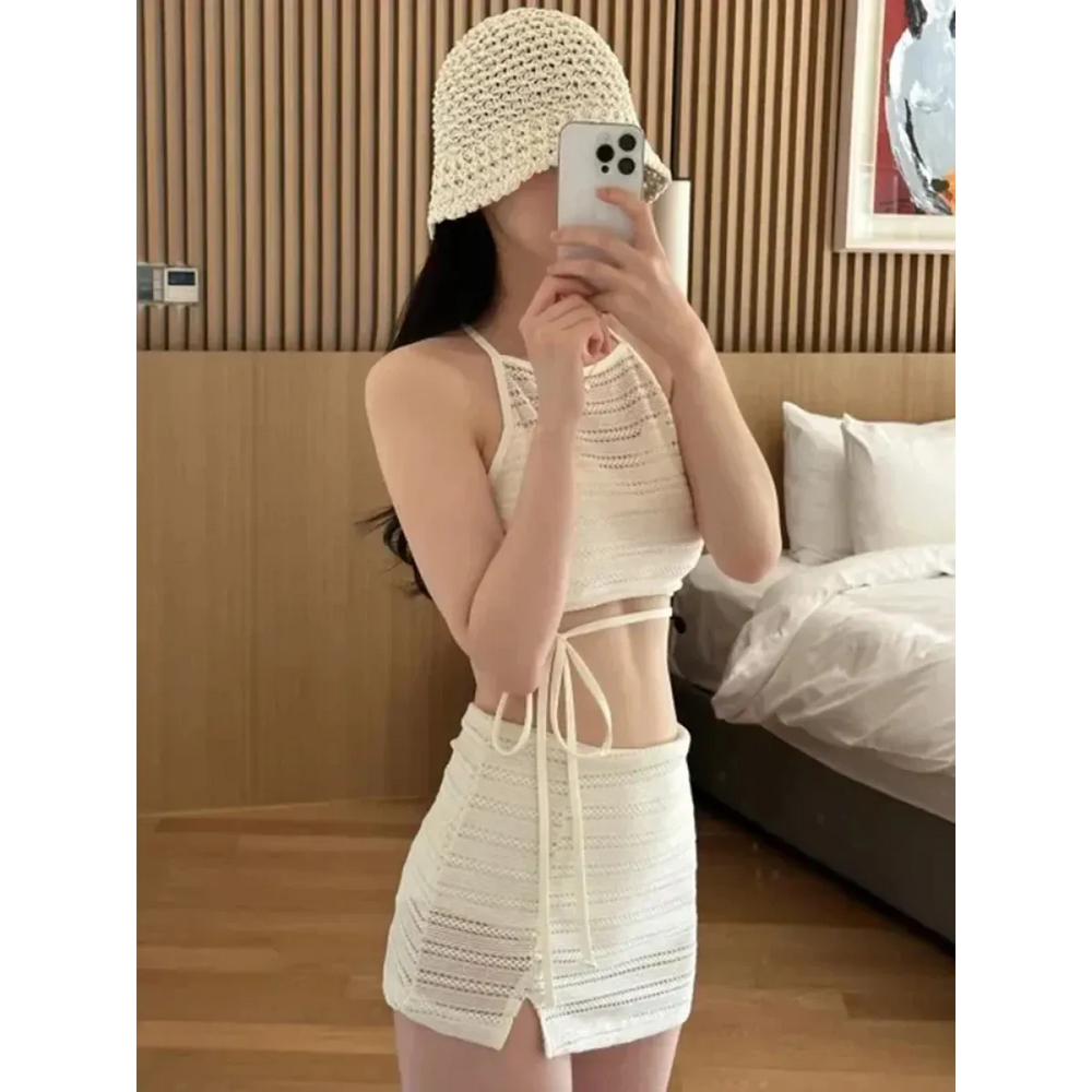 Korean Lace Mesh Bikini Set with Wrap Skirt - Best Sellers - Swimsuits - 1