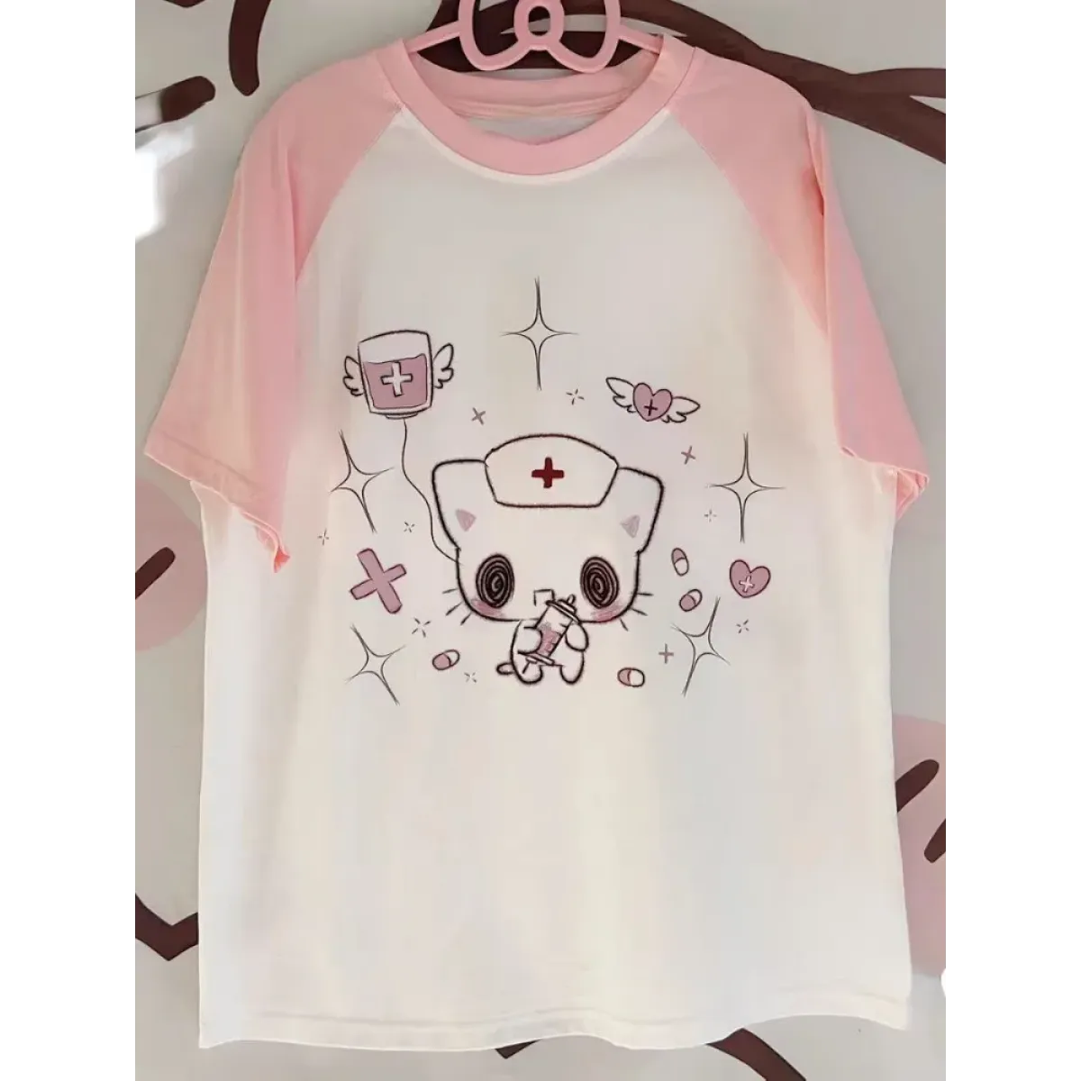 Kawaii Cartoon Patchwork T-Shirt – Harajuku Y2K Aesthetic Top - Early Spring Collection - Short - Round - T-Shirts - 1