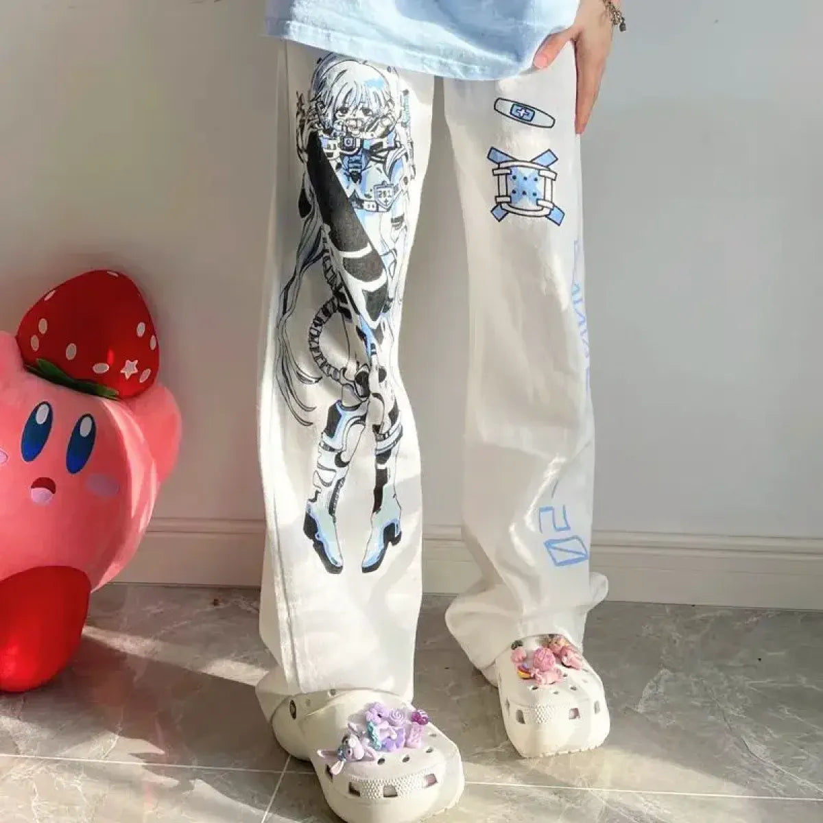 Y2K Anime Girl Print Harajuku White Pants - Anime - Pants - 1