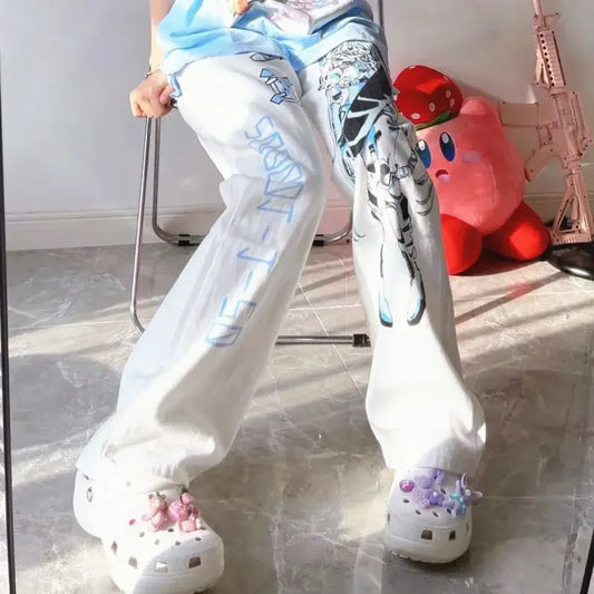 Y2K Anime Girl Print Harajuku White Pants - Anime - Pants - 7