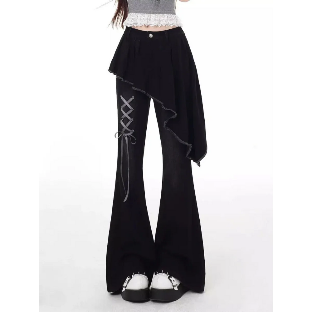 Y2K Asymmetrical Skirted Bell Bottom Jeans - Best Sellers - Jeans - 1