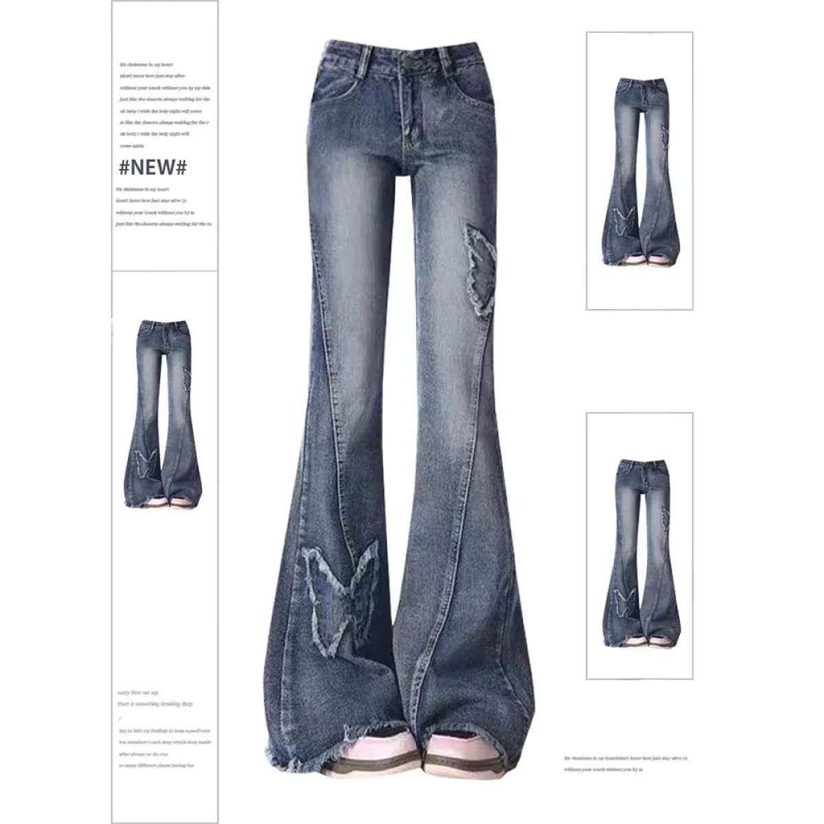 Y2K Butterfly Flare Jeans – 90s Vintage Low-Waist Denim - Best Sellers - Women’s Jeans - 1