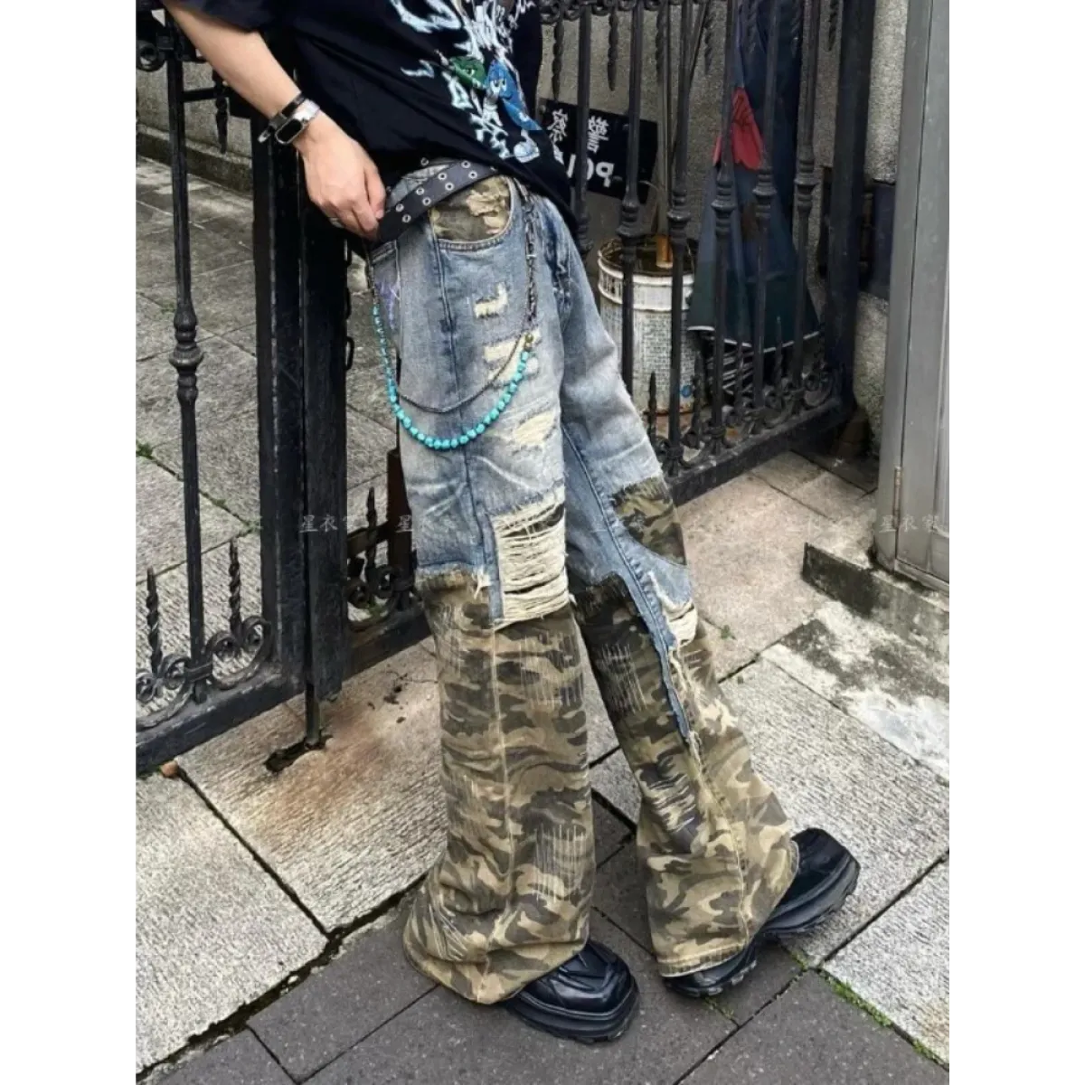 Y2K Camouflage Patchwork Wide Leg Jeans - Best Sellers - Jeans - 1