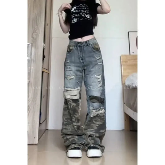 Y2K Camouflage Patchwork Wide Leg Jeans - Best Sellers - Jeans - 5