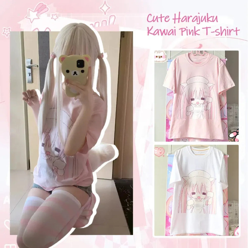 Harajuku Kawaii Anime T-Shirt – Y2K Cute Cartoon Tee - Anime - 3/4 - Round - T-Shirts - 1