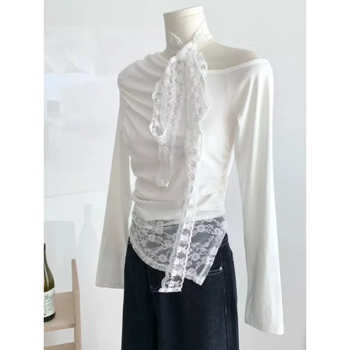 Lace Patchwork Off-Shoulder Top – Y2K Elegant Long Sleeve - Best Sellers - Long - Other - Tops - 2