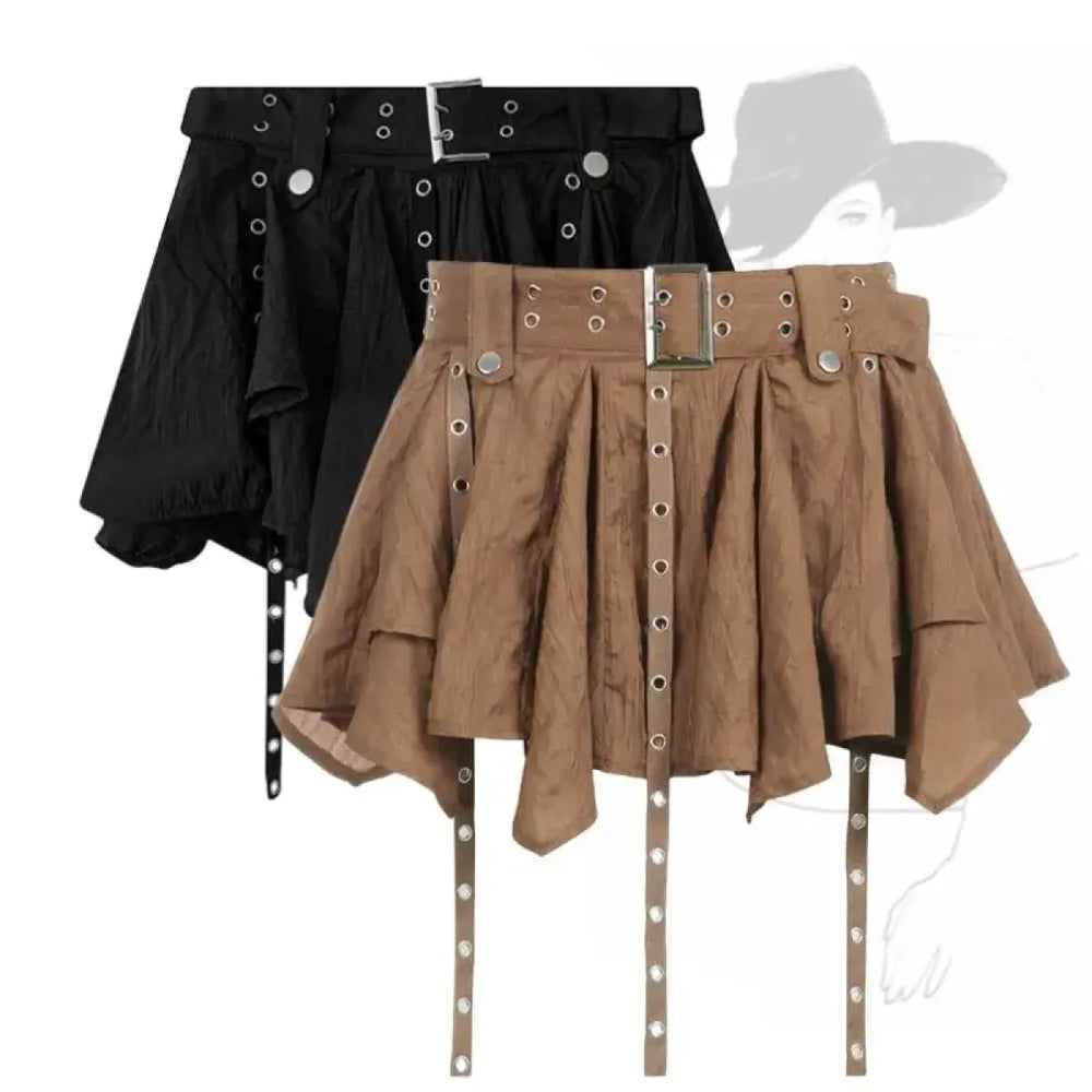 Harajuku Belted Pleated Mini Skirt – Y2K Gothic Aesthetic - Best Sellers - Skirts - 1