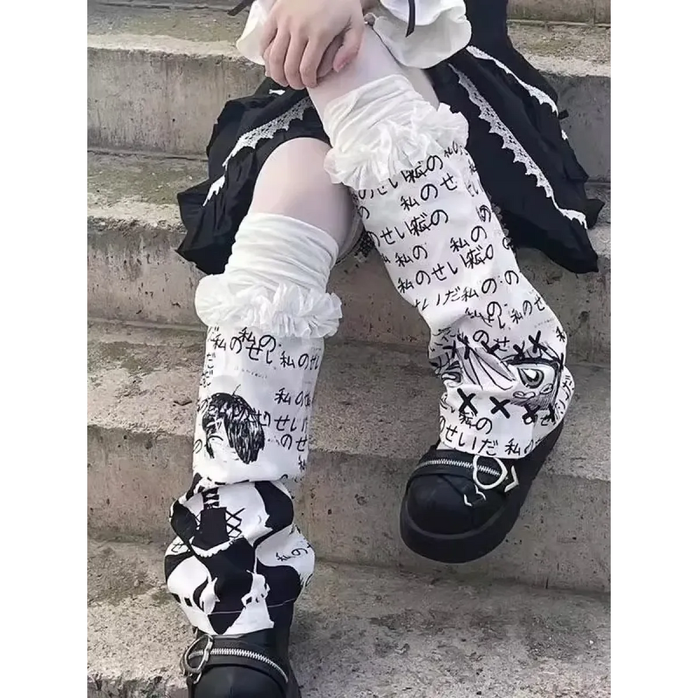 Harajuku Punk Print Leg Warmers – Y2K Gothic Cosplay Sleeves - Accessories - Leg Sleeves - 1
