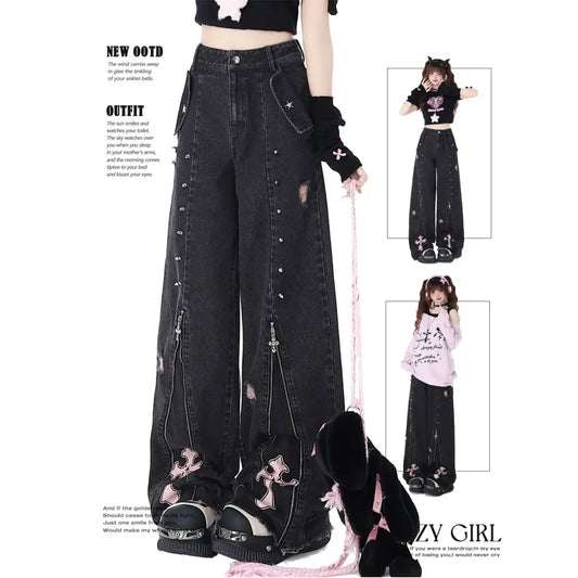 Gothic Y2K Cross Zip Wide-Leg Jeans - Best Sellers - Jeans - 6