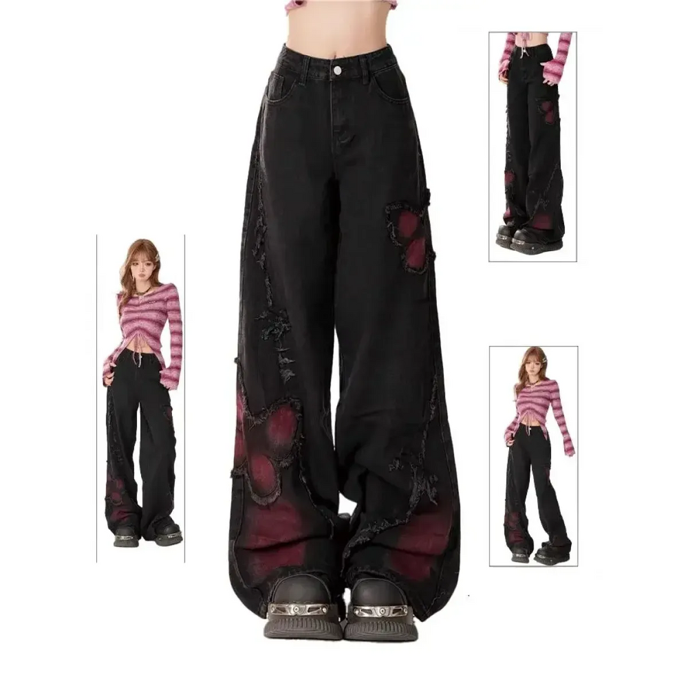 Gothic Y2K Patchwork Baggy Jeans - Best Sellers - Women’s Jeans - 1