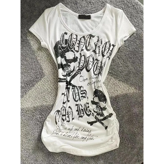 Y2K Gothic Punk T-Shirt – Skeleton Print Slim Fit Tee - Best Sellers - Short - Round - T-Shirts - 8