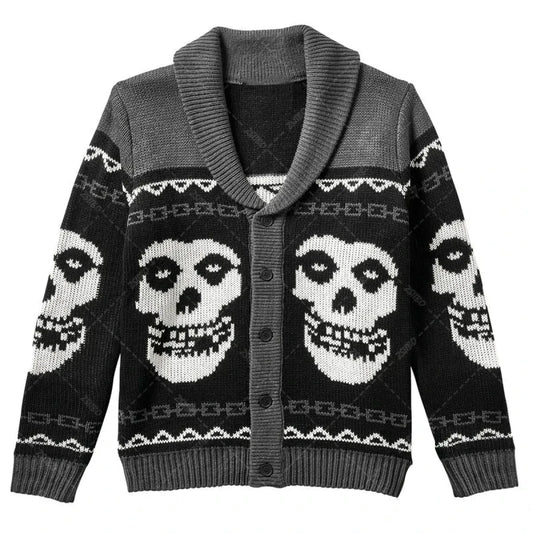 Y2K Gothic Skull Knit Cardigan Sweater - Best Sellers - Sweater / Pullover - 1