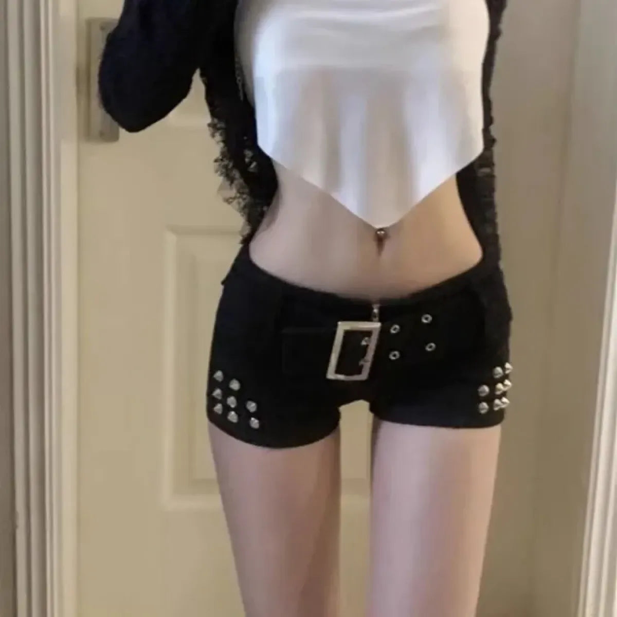 Low Waist Rivet Shorts – Y2K Grunge Harajuku Denim Bottoms - Best Sellers - Women’s Jeans - 1