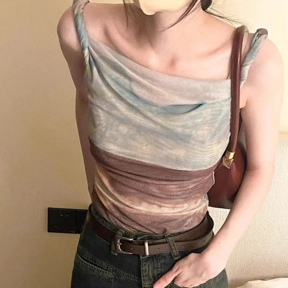 Y2K Halo Mesh Irregular Camisole Tank Top - Best Sellers - Tank Top / Cami - 1