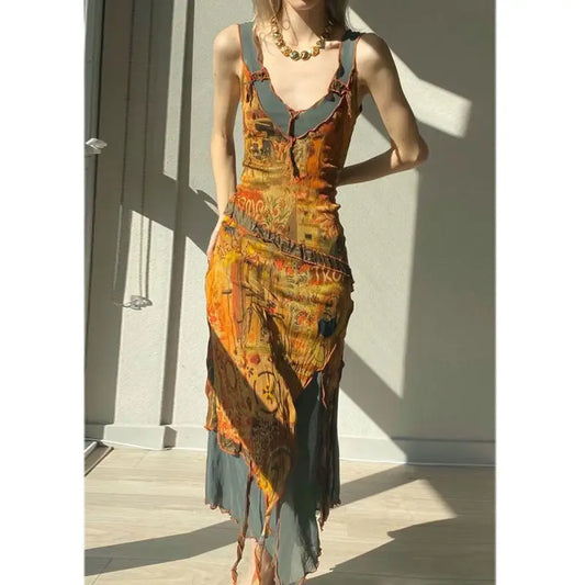 Harajuku Y2K Fairycore Irregular Print Dress - All Dresses - Midi Dress - 6