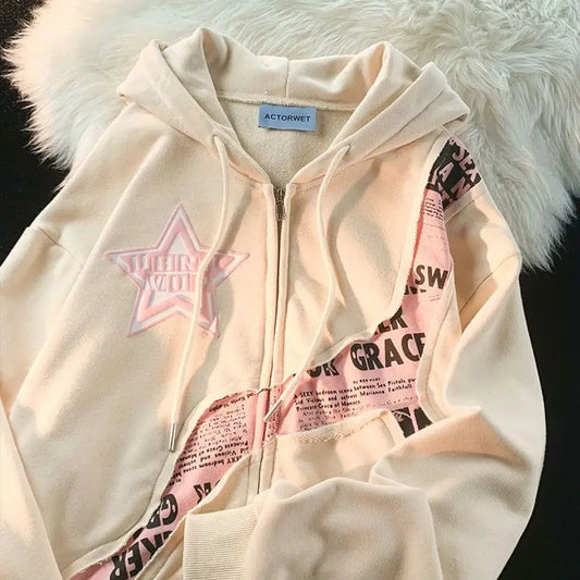 Y2K Harajuku Patchwork Zip Hoodie - Best Sellers - Women Hoodies - 7