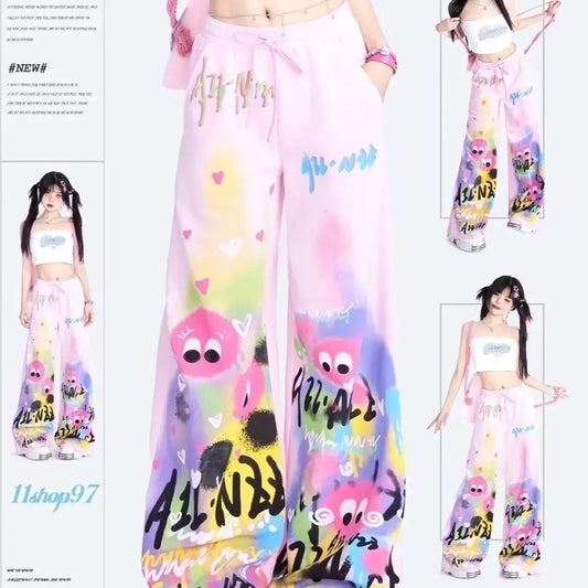 Graffiti Wide-Leg Pants – Y2K Harajuku Streetwear Aesthetic - Best Sellers - Women’s Pants - 7