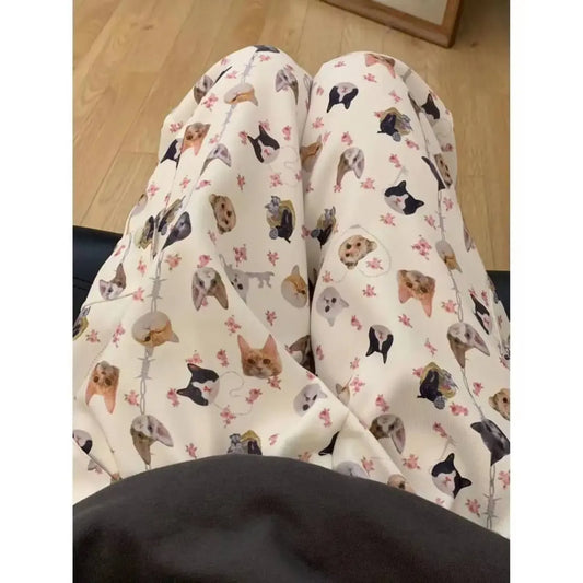 Cat Print Wide-Leg Pants – Y2K Harajuku Streetwear - Best Sellers - Women’s Pants - 4
