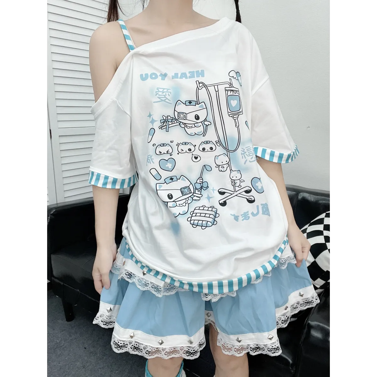 Y2K Harajuku T-Shirt – Japanese Patchwork - Early Spring Collection - Short - Asymmetric - T-Shirts - 1