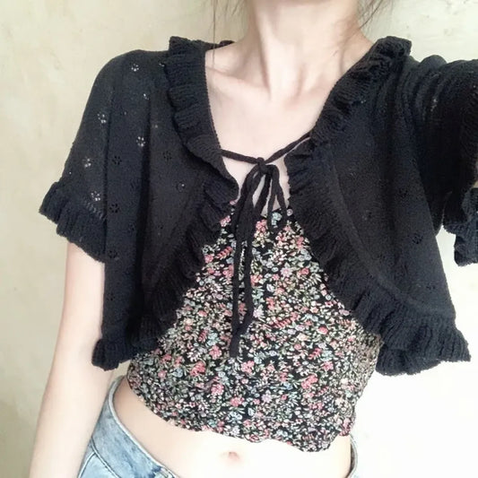 Y2K Hollow Knit Lace-Up Cardigan Top - Best Sellers - Cardigan - 6