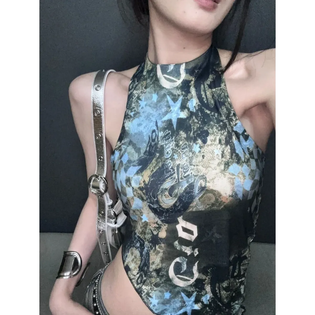 Y2K Irregular Print Halter Crop Top - Best Sellers - Tank Top / Cami - 1