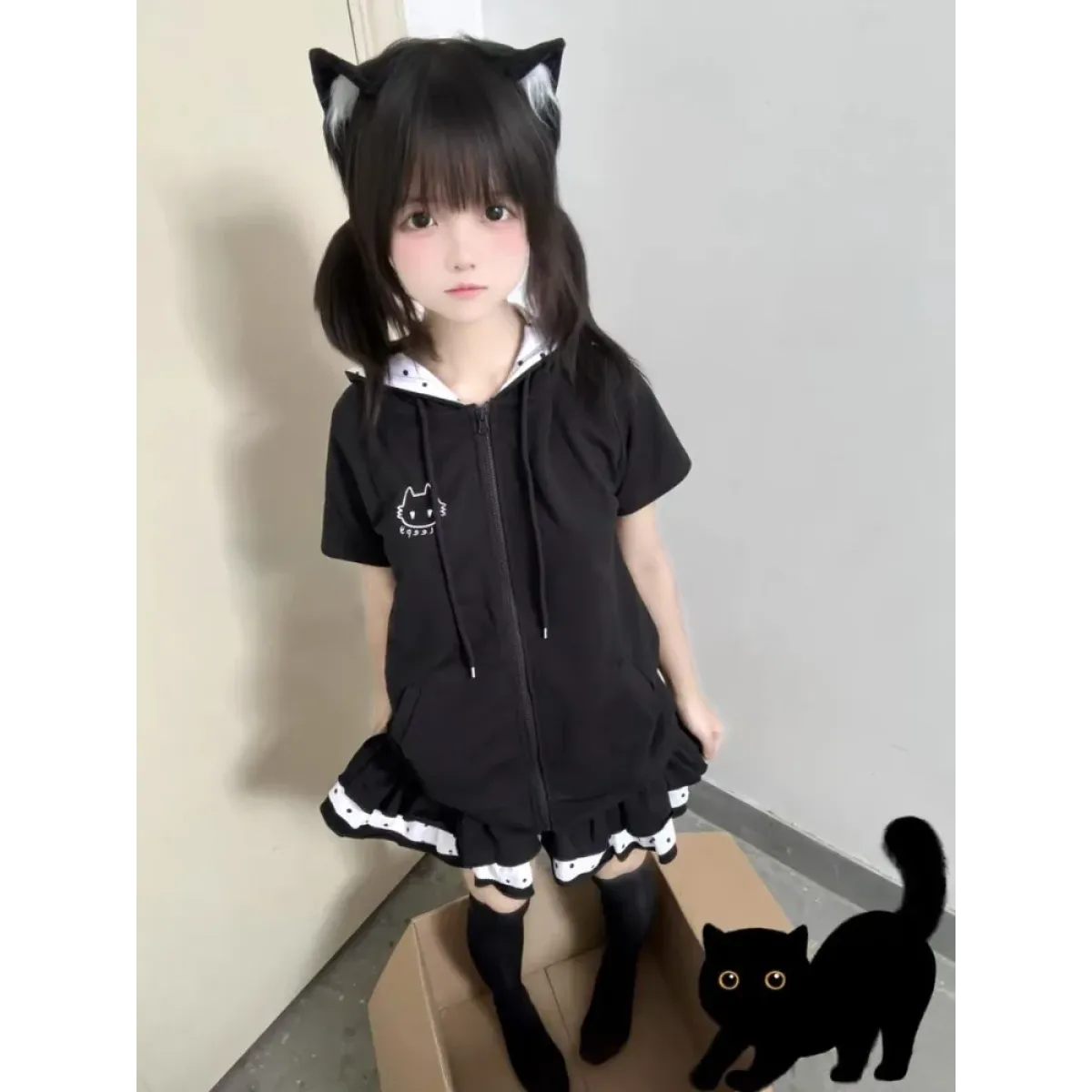 Y2K Kawaii Cat T-Shirt – Sweet Harajuku Patchwork Soft Girl Top - Valentines Day Collection - Long - V-neck - T-Shirts