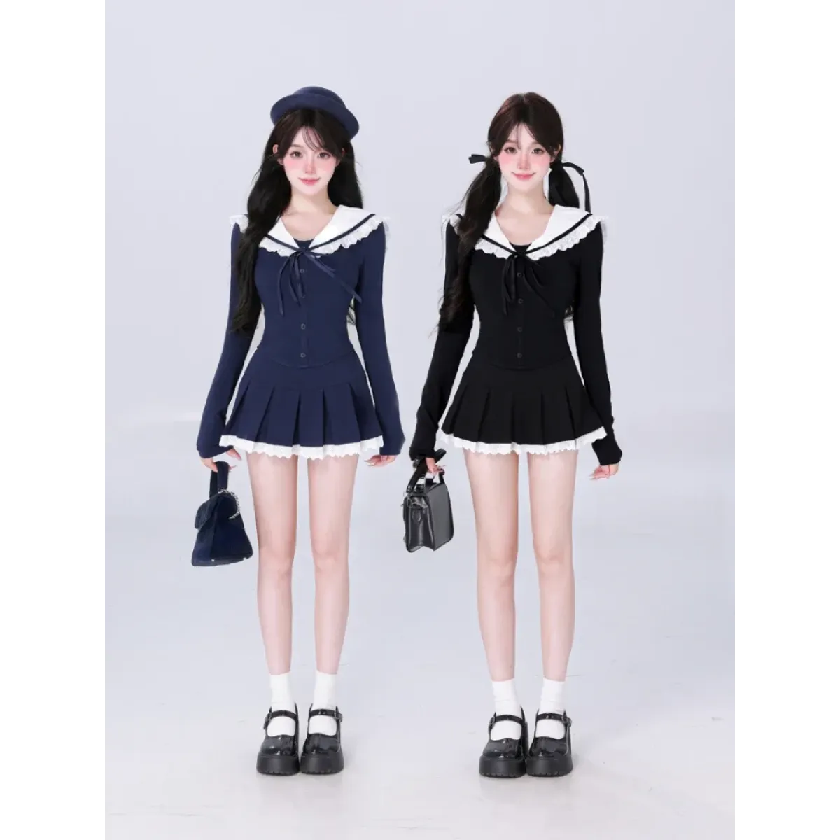 Preppy Knit Top and Mini Skirt Set – Y2K Korean Uniform Style - Best Sellers - Clothing Sets - 1