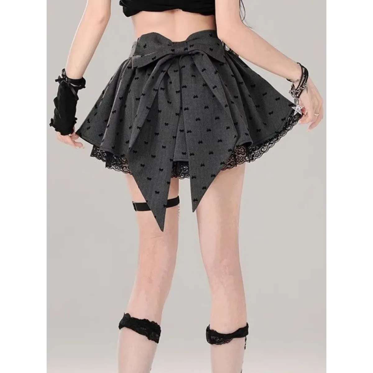 Bow Pleated Mini Skirt – Y2K Lolita Lace Cutecore - Best Sellers - Short - Round - Skirts - 1