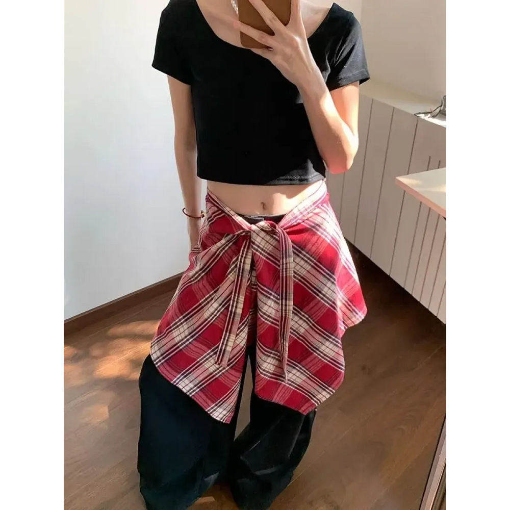 Y2K Irregular Plaid Lace-Up Mini Skirt - Best Sellers - Skirts - 1