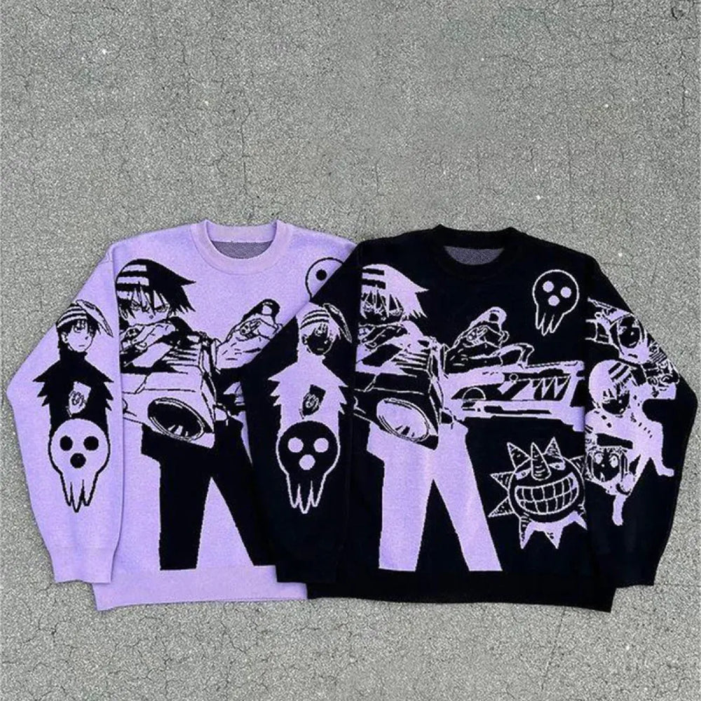 Harajuku Fashion Couple Sweaters - Y2K Retro Gothic Round Neck Tops - Best Sellers - 1