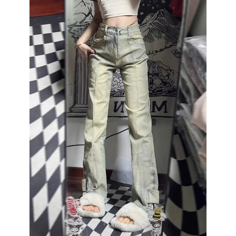 Y2K Ruched Button Wide-Leg Jeans - Best Sellers - Jeans - 1
