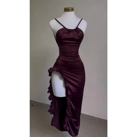 Y2K Sexy Halter Dress - Ruffled High-Slit Spice Girl Gown - All Dresses - Sleeveless - Off-Shoulder - Dresses - 3