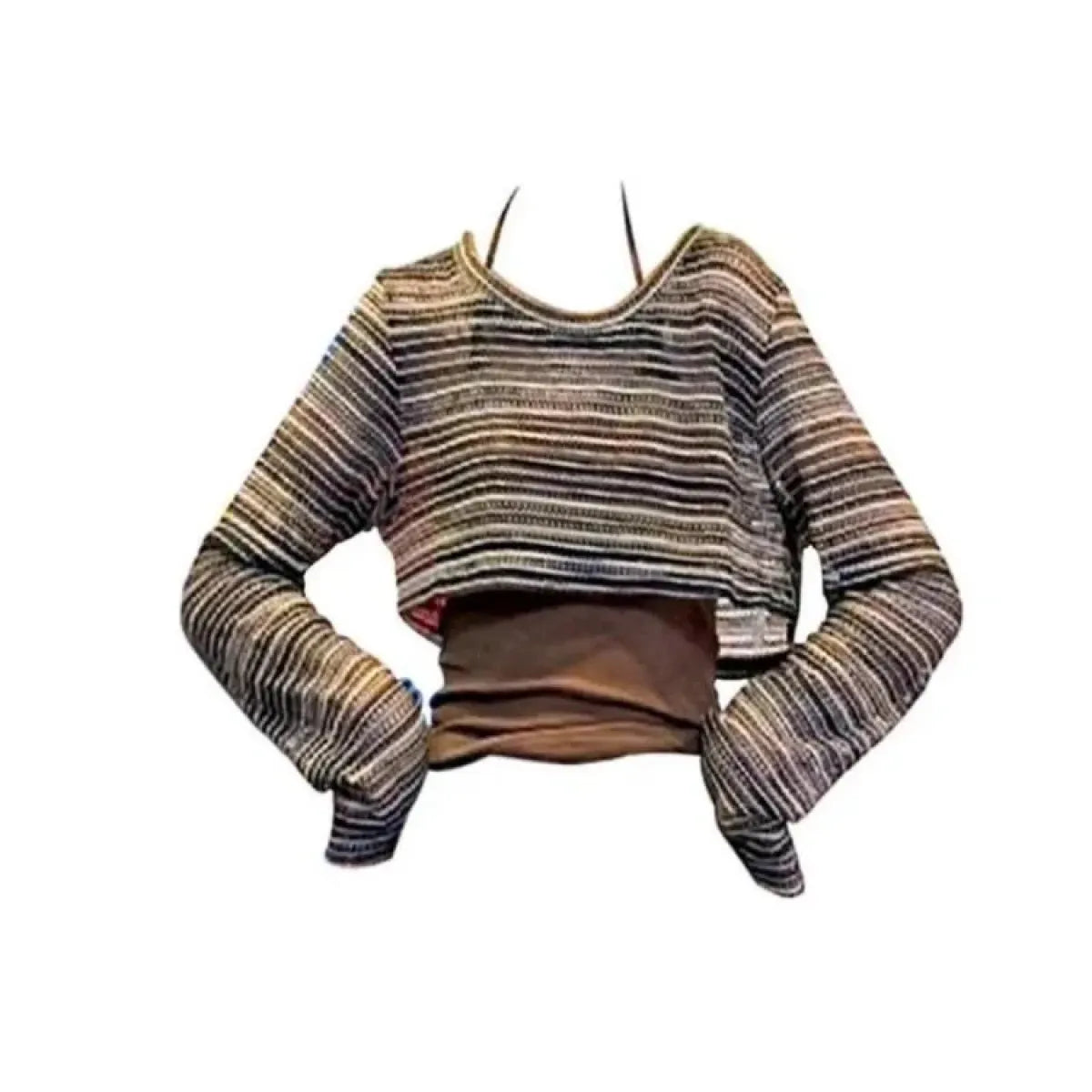 Y2K Striped Knit Crop Sweater & Camisole Set - Best Sellers - Sweater / Pullover - 1