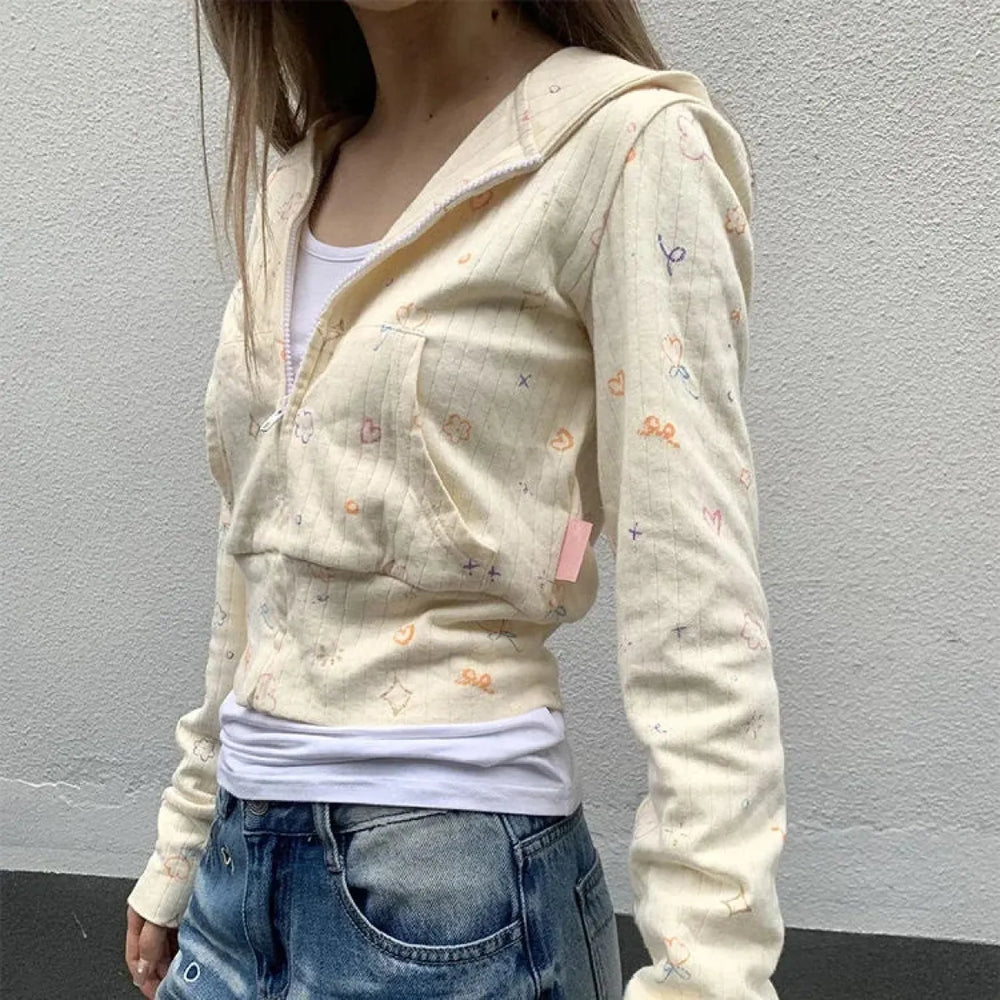 Sweet Floral Y2K Grunge Hoodie – Slim Fit Zipper Cardigan Jacket - Best Sellers - Hooded - 1