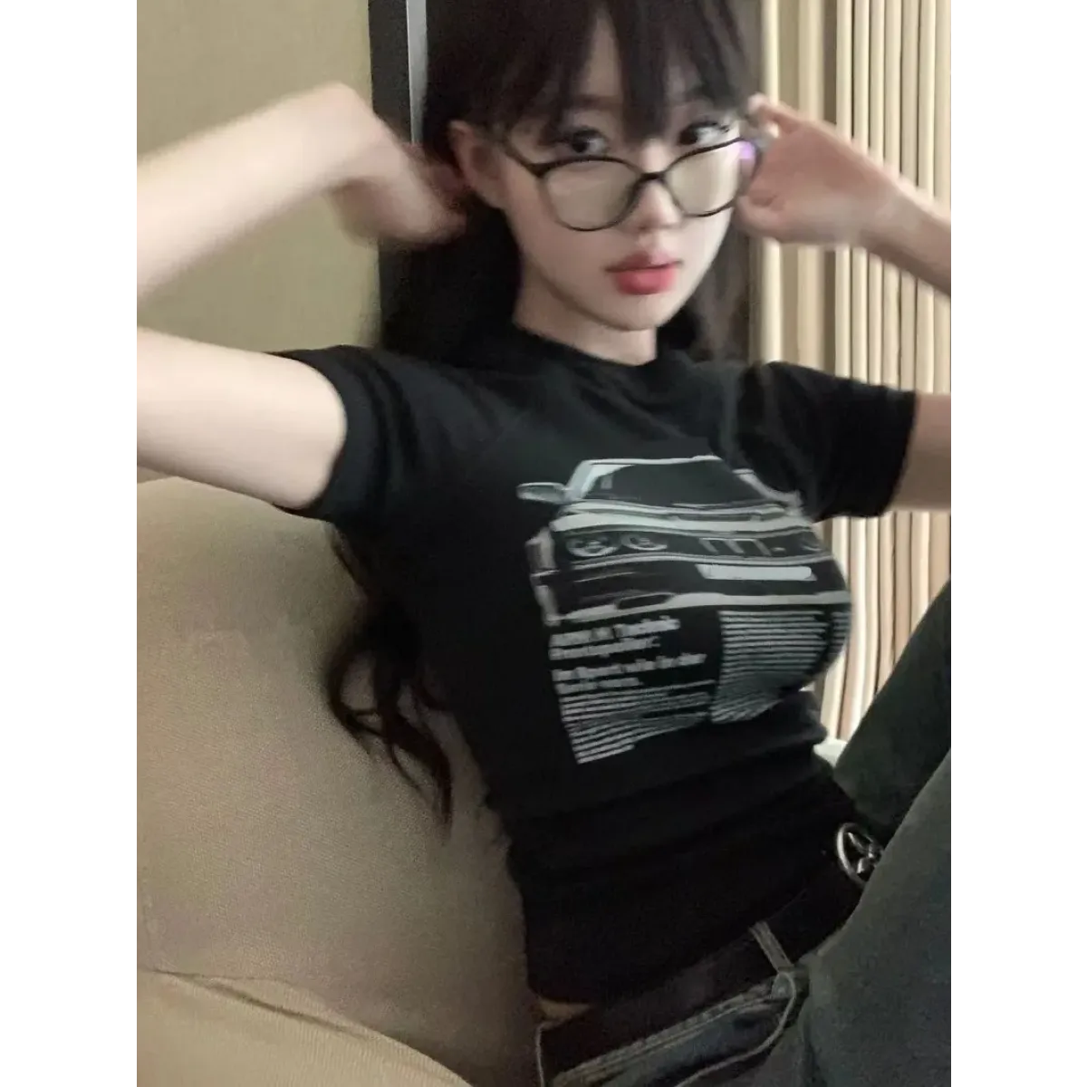 Y2K Slim Fit Car Print Crop Tee - Best Sellers - T-Shirt - 1