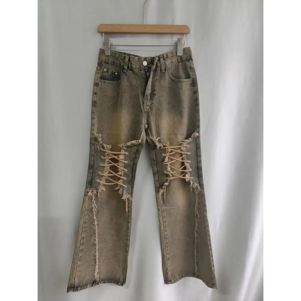 Y2K Lace-Up Frayed Wide Leg Jeans - Best Sellers - Jeans - 6