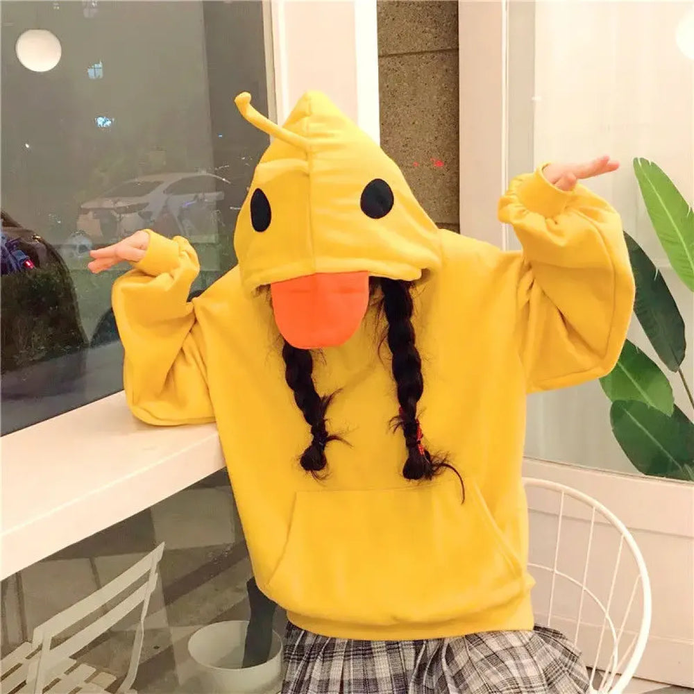 Yellow Kawaii Duck Hoodie – Cute Long Sleeve Casual Pullover Top - Best Sellers - Round - Hoodies - 1